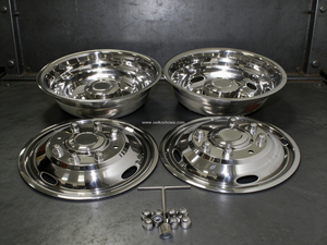 17 Inch 8 Lug Wheel Simulators - 304 Stainless Steel Mirror Finish Over-The-Lug Hub Caps, Fit for 2005-2020 Ford F350 Dually Wheel with Installation Kit