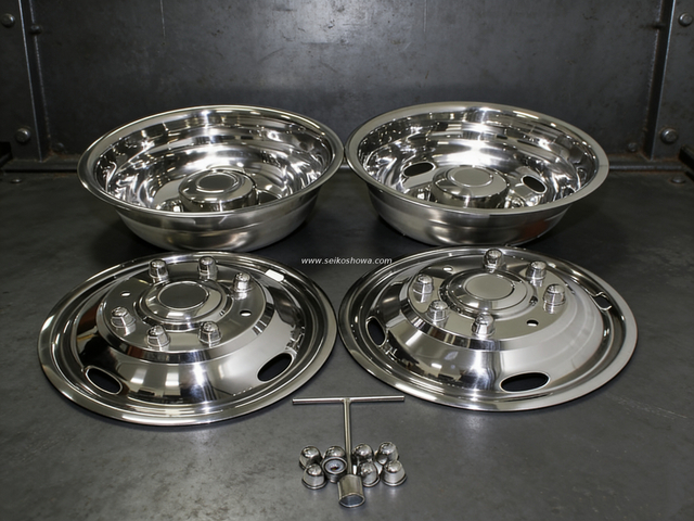 17 Inch 8 Lug Wheel Simulators - 304 Stainless Steel Mirror Finish Over-The-Lug Hub Caps, Fit for 2005-2020 Ford F350 Dually Wheel with Installation Kit